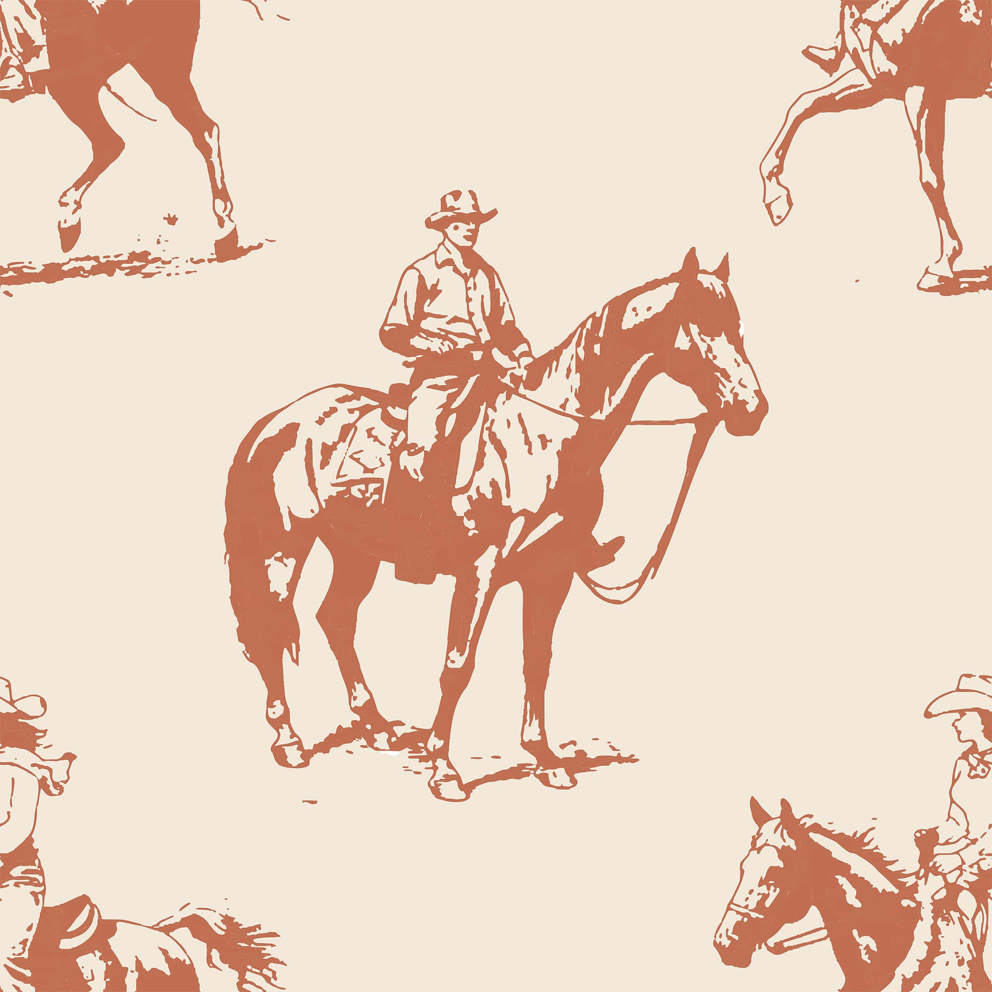 vintage cowboy pattern, sepia tone, reddish brown ink, Full HD Desktop Wallpaper