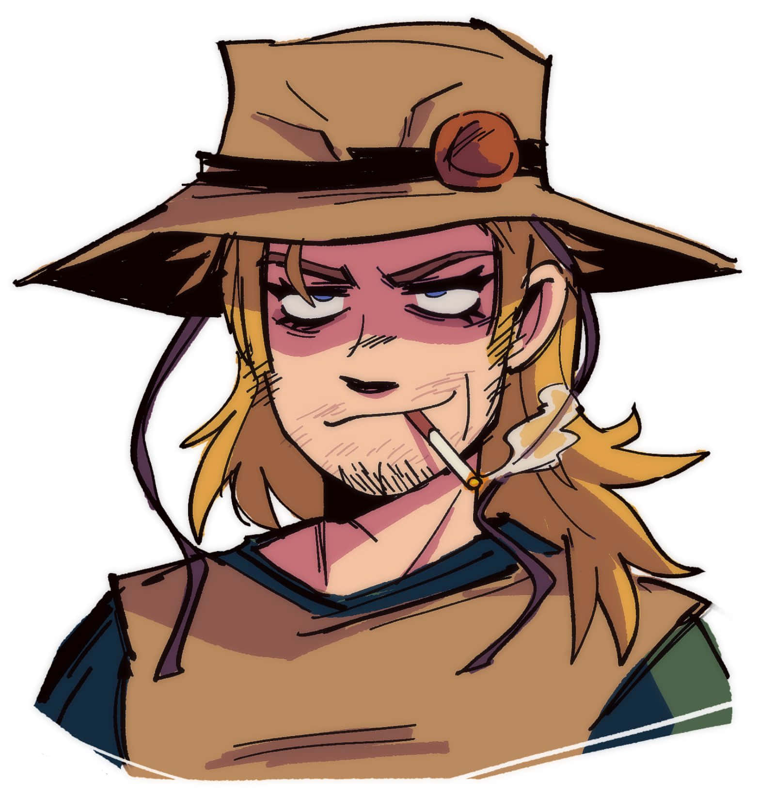 cowboy anime character, wide-brimmed brown hat, cigarette, HD Phone Wallpaper