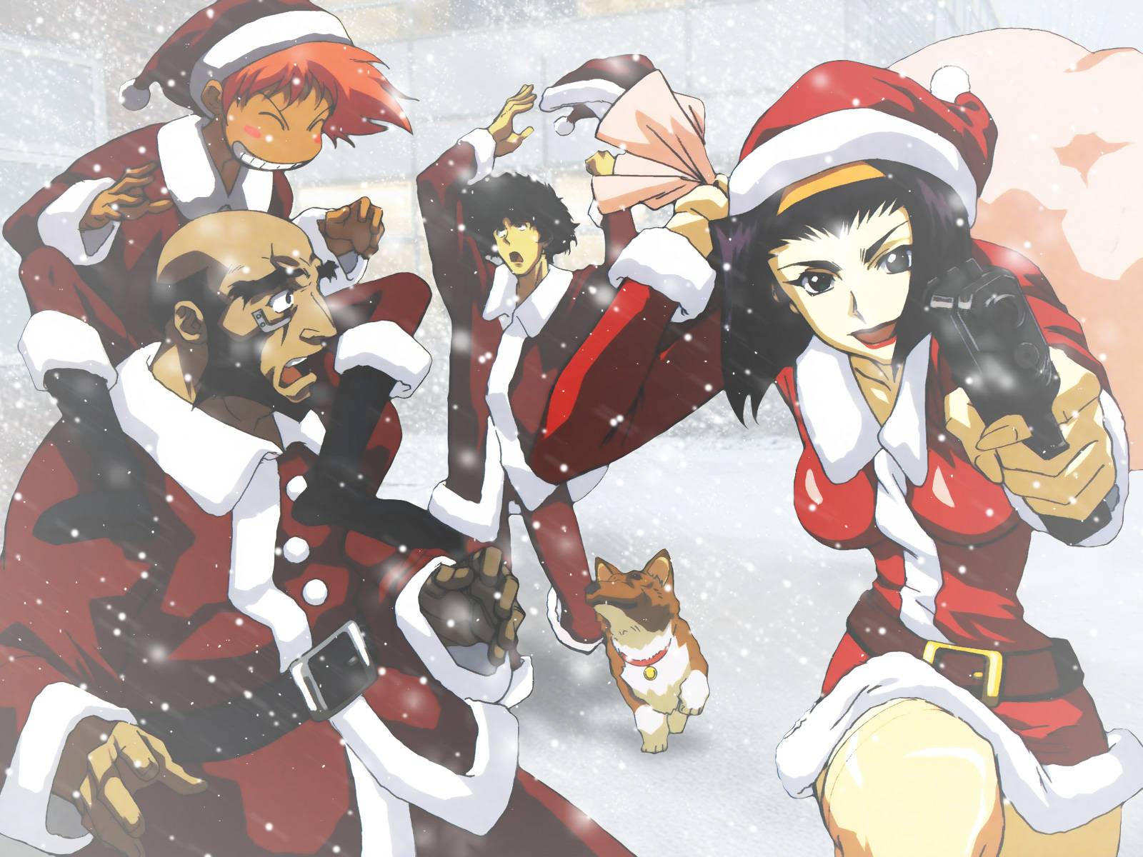 Cowboy Bebop, Santa outfits, snowy scene, HD Desktop Wallpaper