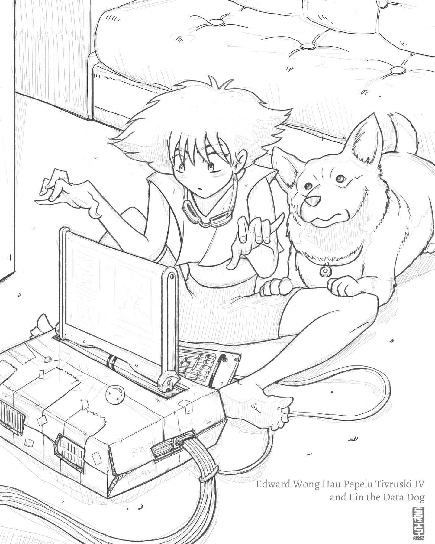 Cowboy Bebop, Ein, retro laptop, HD Phone Wallpaper