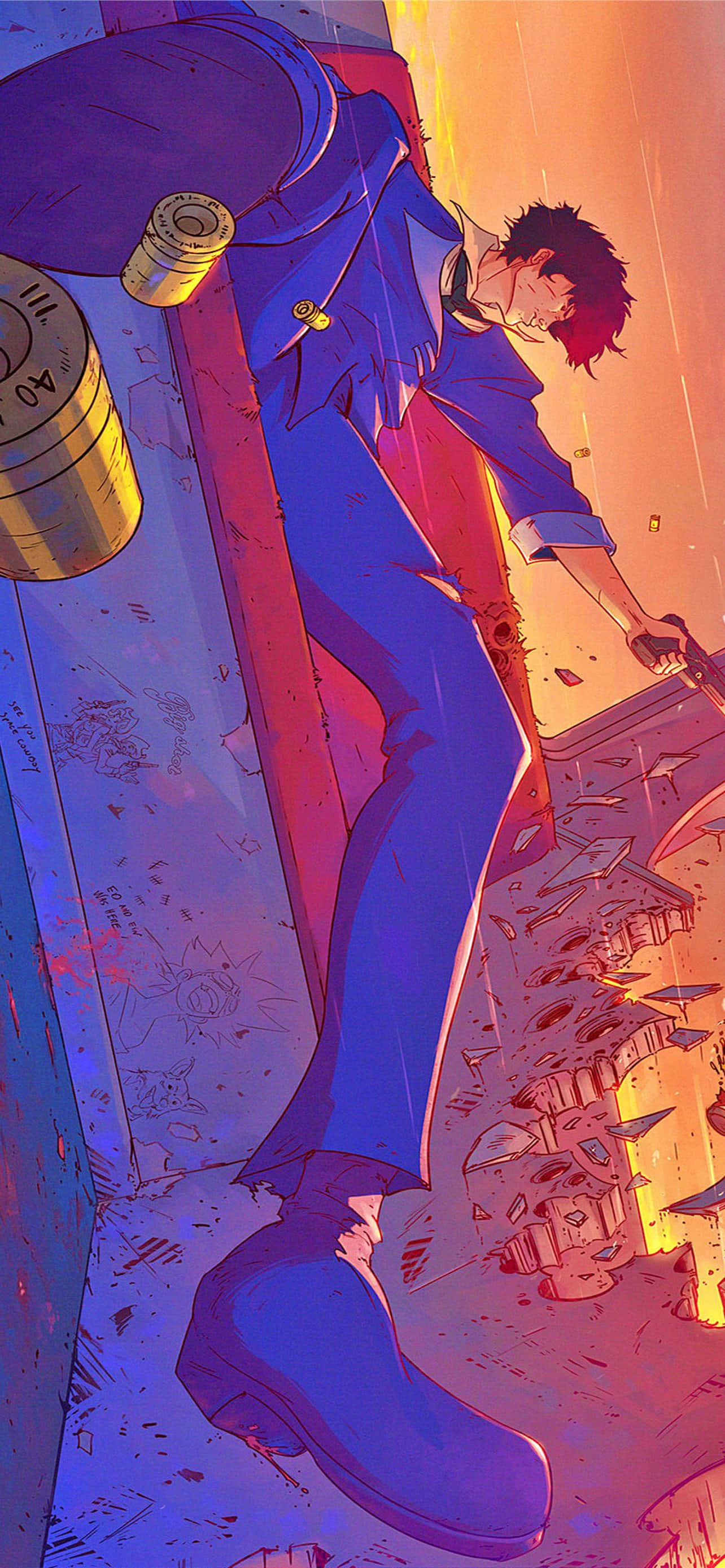 Cowboy Bebop, iPhone, blue suit, 2K Phone Wallpaper