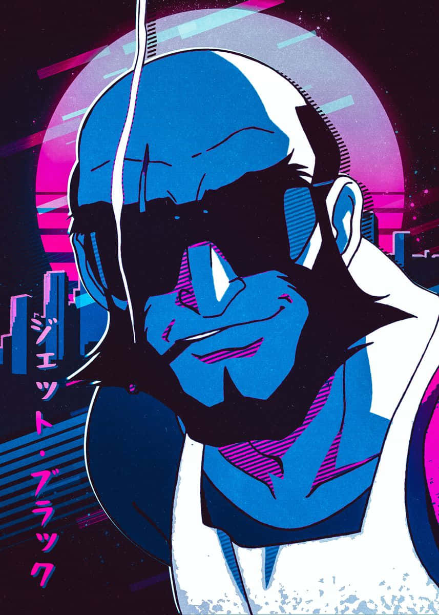 Jet Black, Cowboy Bebop, neon pink and purple cityscape, SD Phone Wallpaper