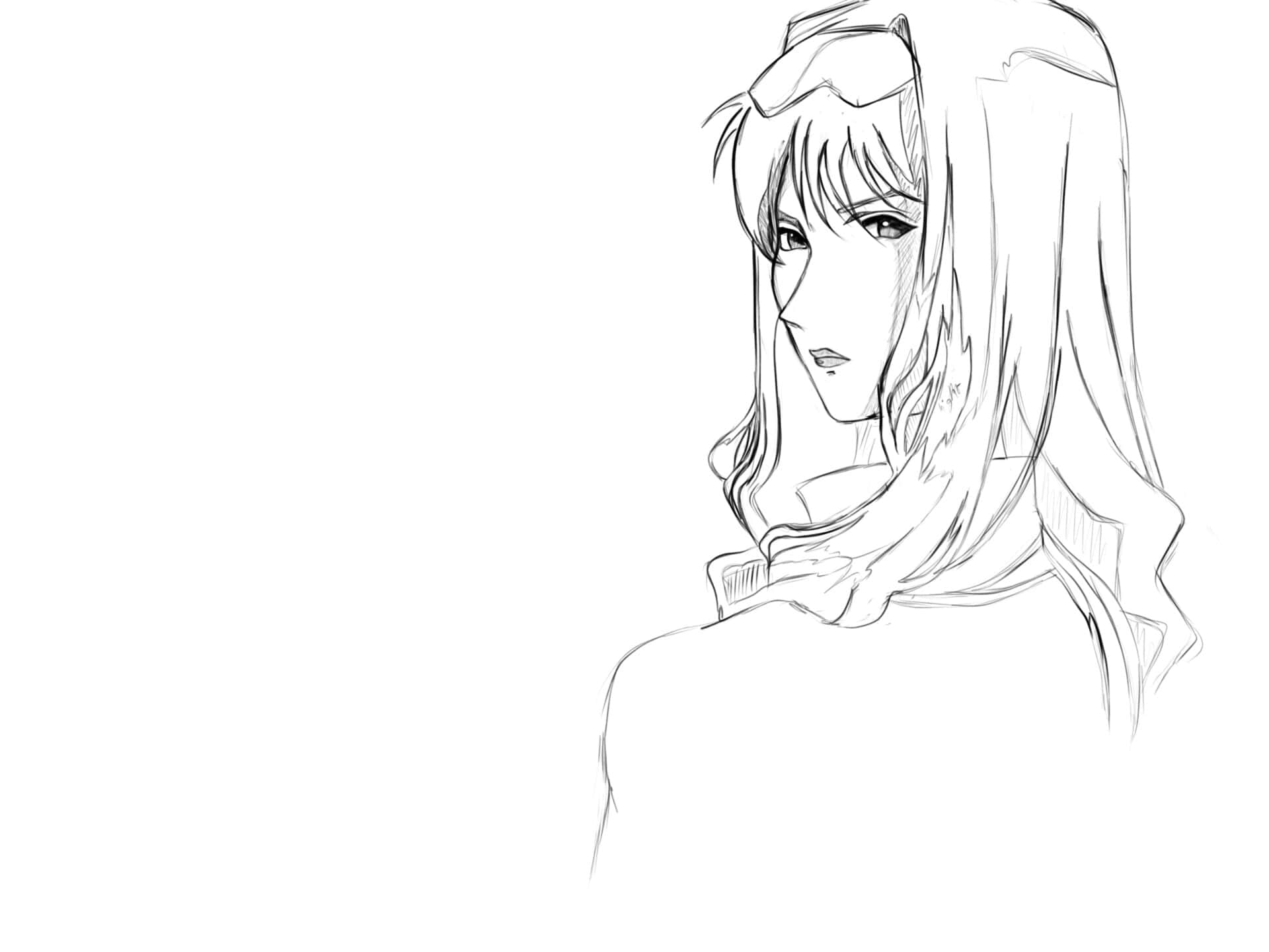 Cowboy Bebop, Julia, black and white line art, Full HD Desktop Wallpaper