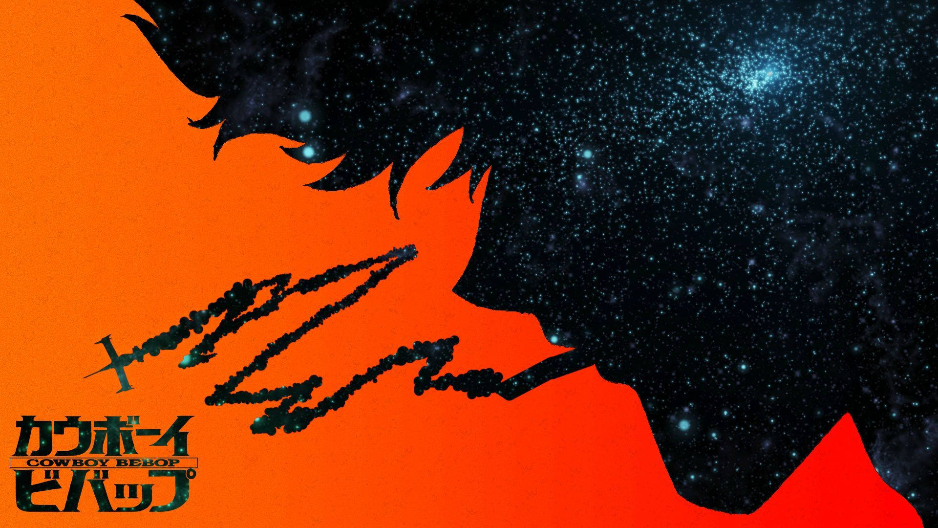 Cowboy Bebop, orange gradient, starry night sky, Full HD Desktop Wallpaper
