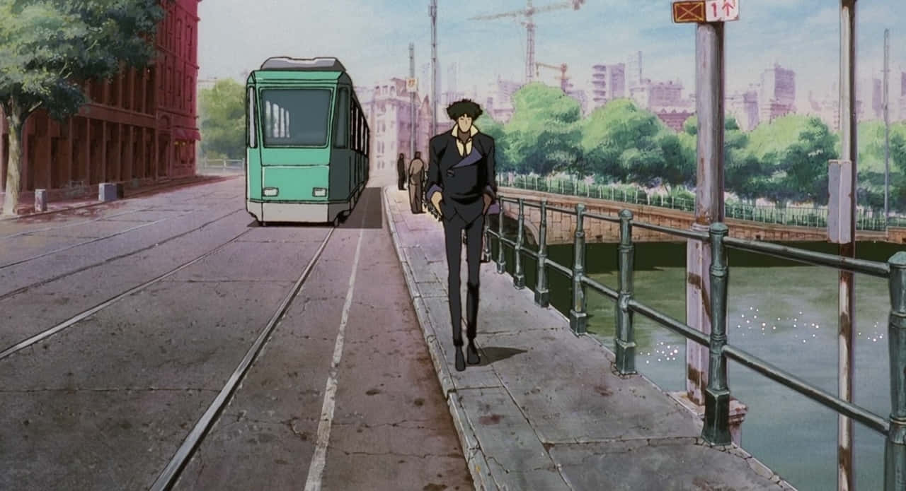 Cowboy Bebop, anime cityscape, canal-side path, HD Desktop Wallpaper