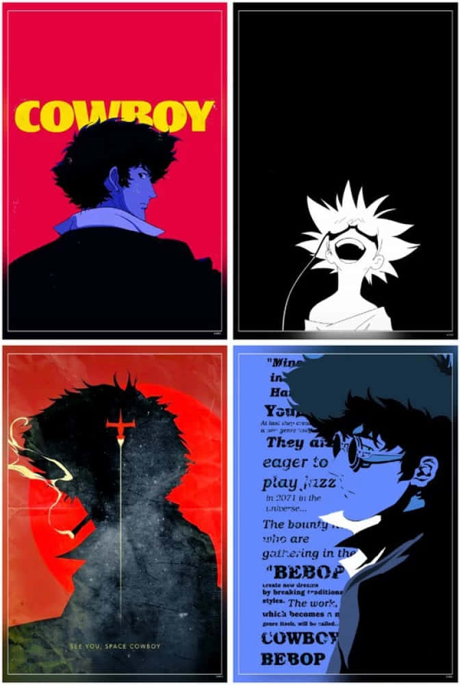 Cowboy Bebop, character collage, red, SD Phone Wallpaper