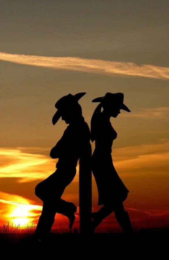 cowboy, silhouettes, sunset, SD Phone Wallpaper