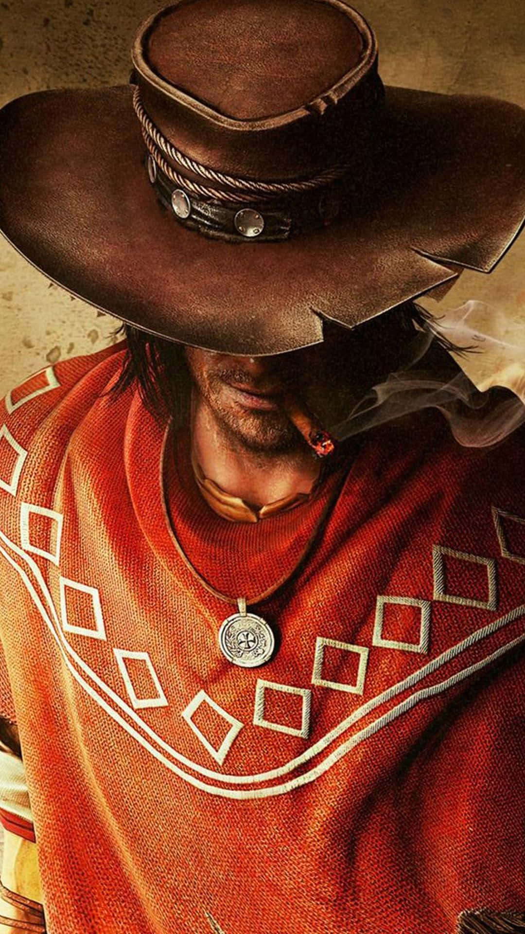 Cowboy iPhone, brown hat, red poncho, Full HD Phone Wallpaper