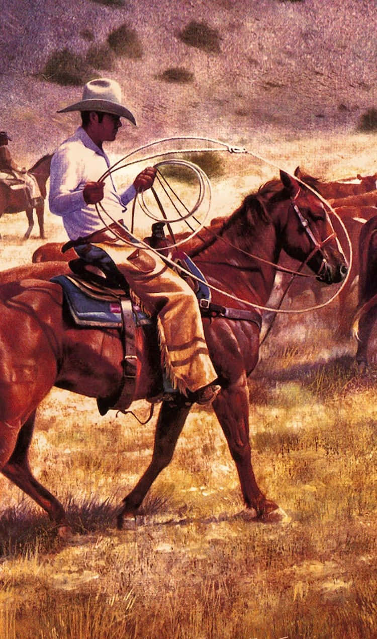 Cowboy iPhone, white hat, brown horse, SD Phone Wallpaper