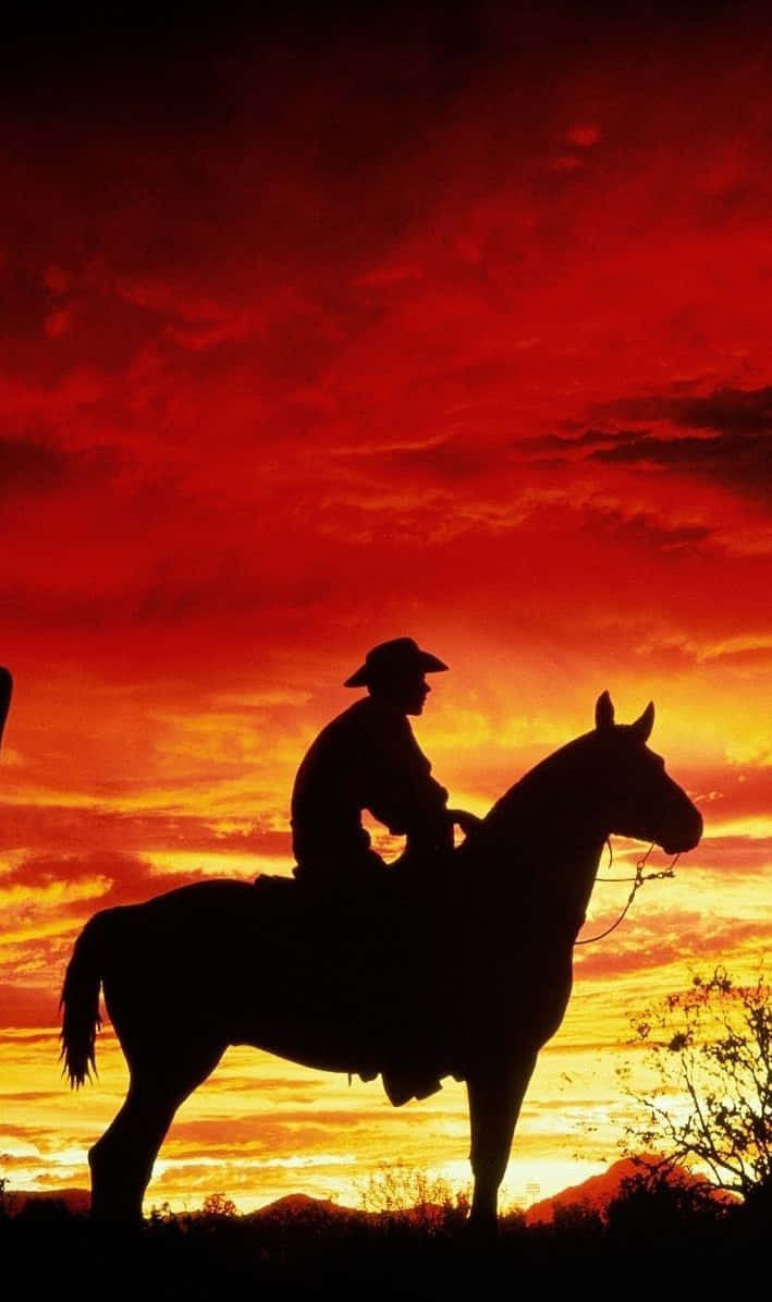 Cowboy iPhone, fiery red, orange sunset sky, SD Phone Wallpaper