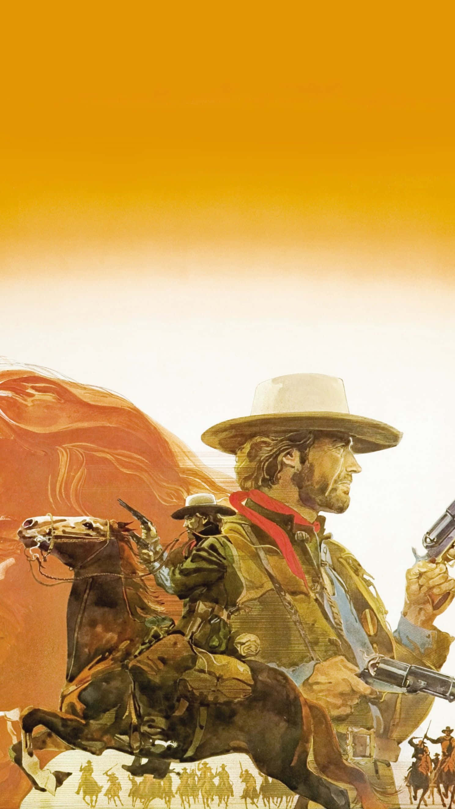 Cowboy iPhone, fiery orange sunset, galloping horse, 2K Phone Wallpaper