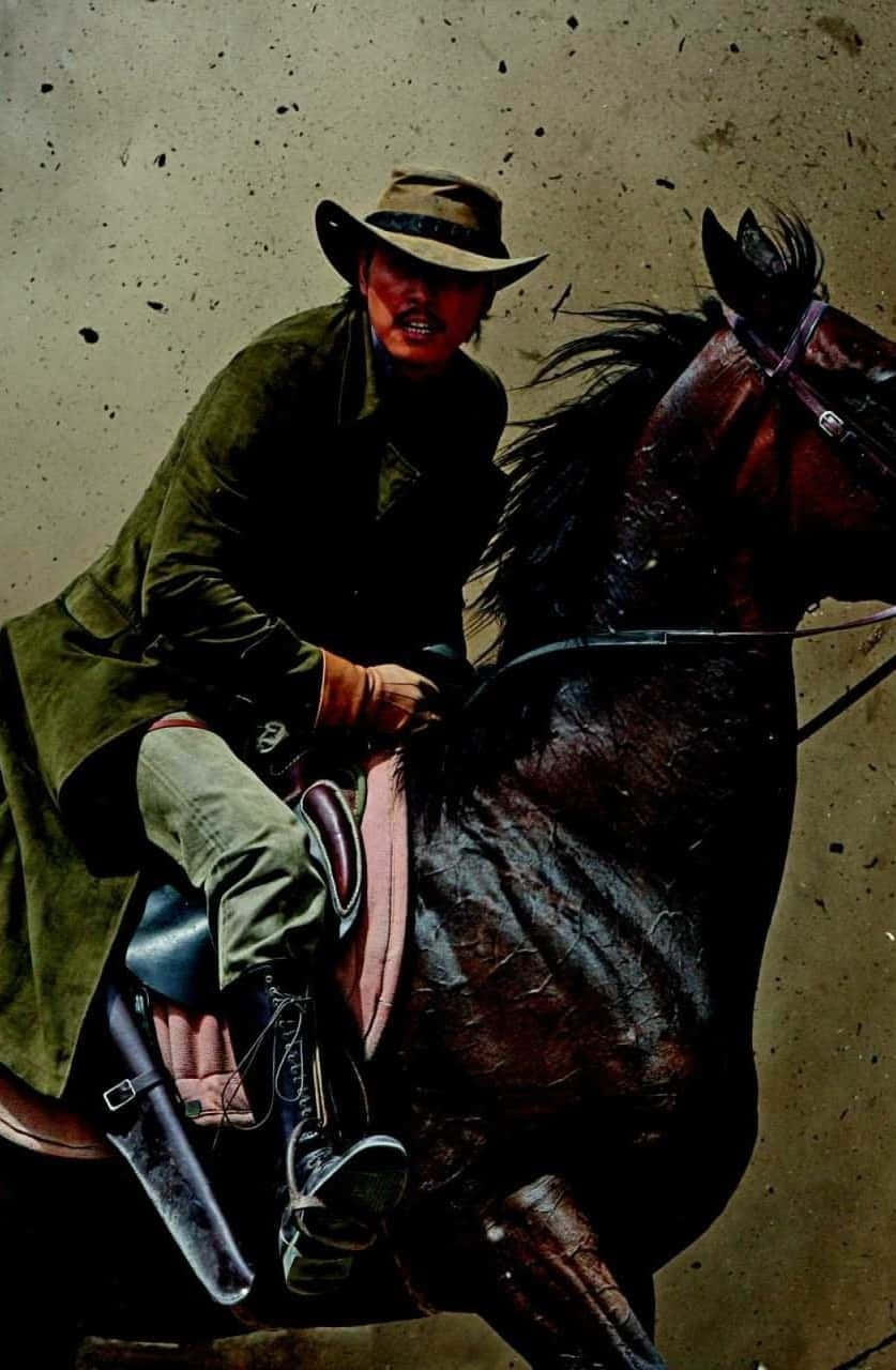 cowboy, horse, dark horse, HD Phone Wallpaper