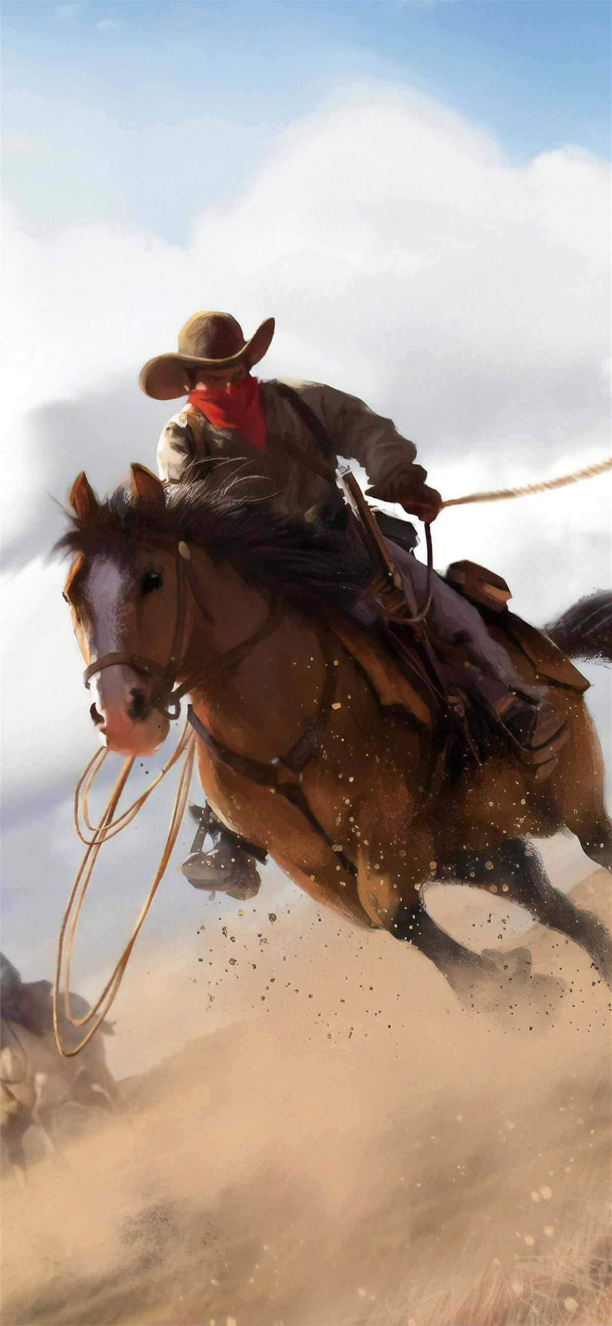 Cowboy iPhone, brown hat, red bandana, 2K Phone Wallpaper