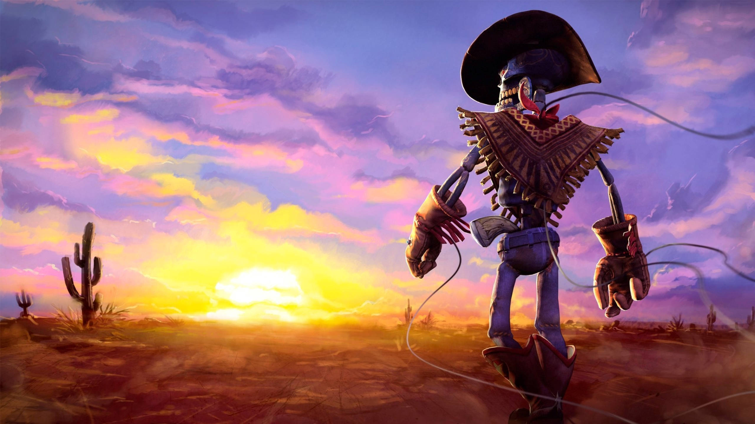 cowboy skeleton, wide-brimmed hat, desert, 2K Desktop Wallpaper