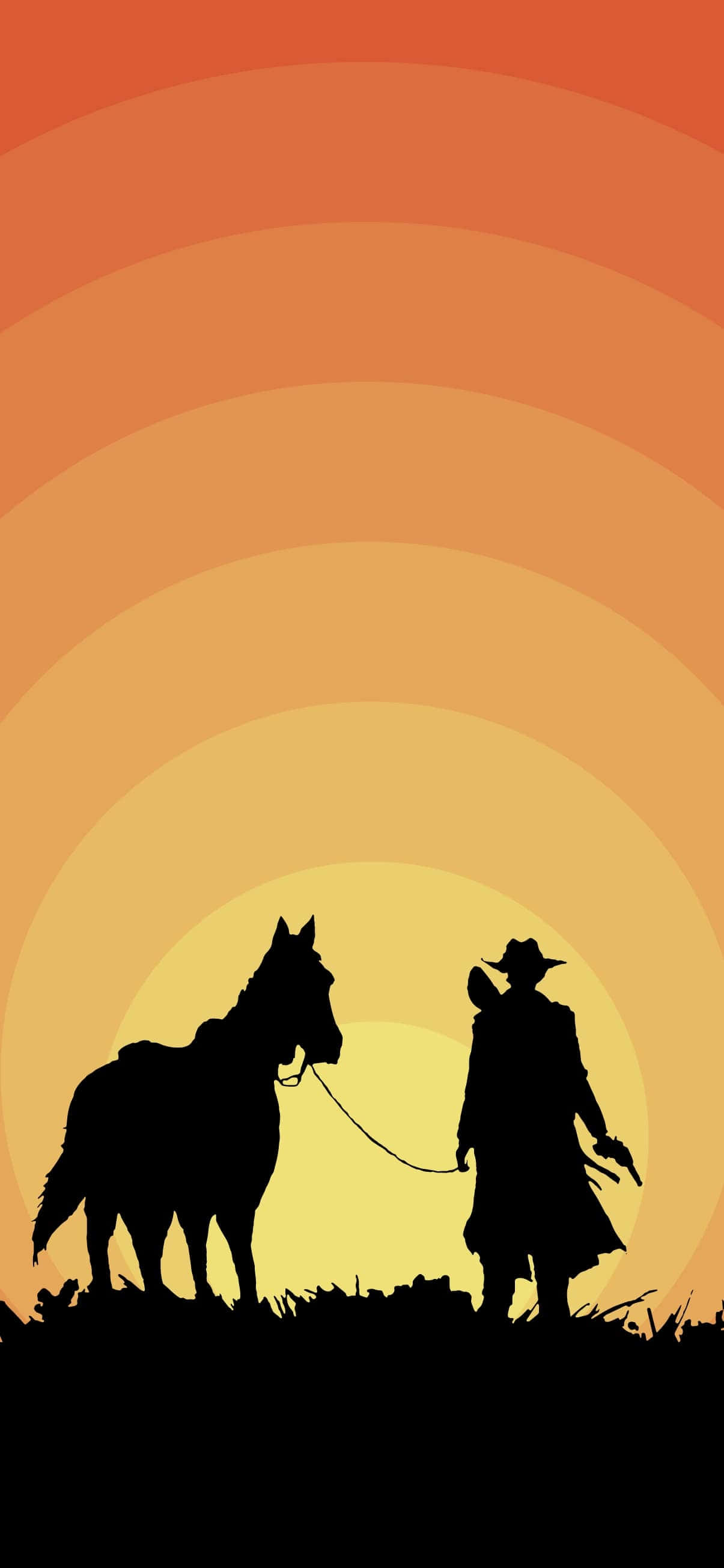 cowboy, horse, sunset, 2K Phone Wallpaper