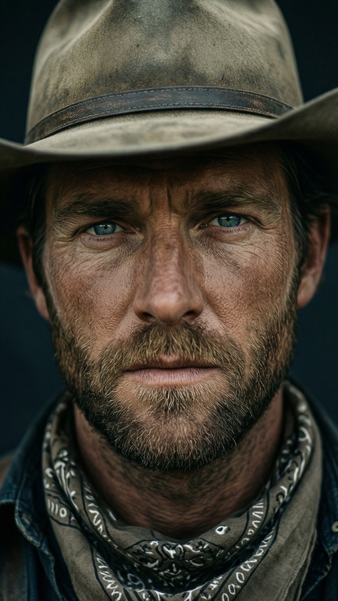 Weathered Gaze, rugged cowboy, intense blue eyes, Full HD Phone Wallpaper