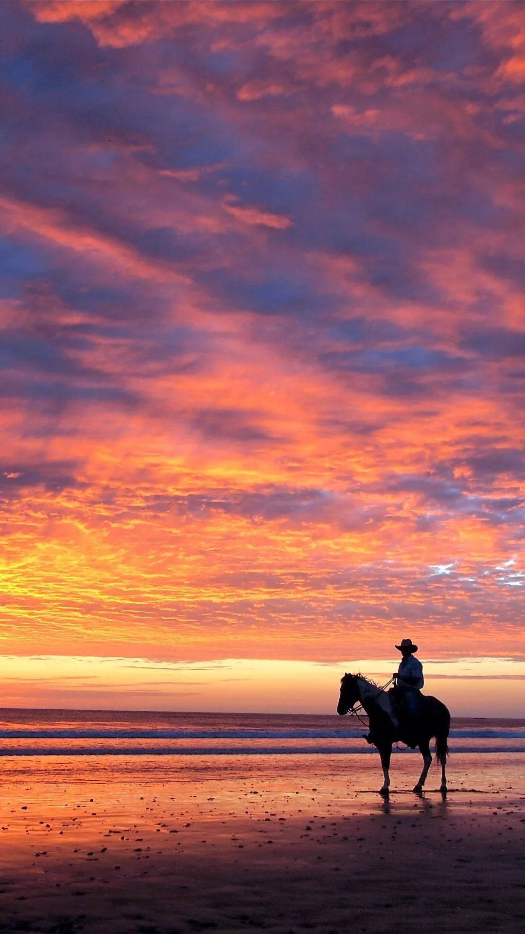 cowboy, seashore, sunset, Full HD Phone Wallpaper