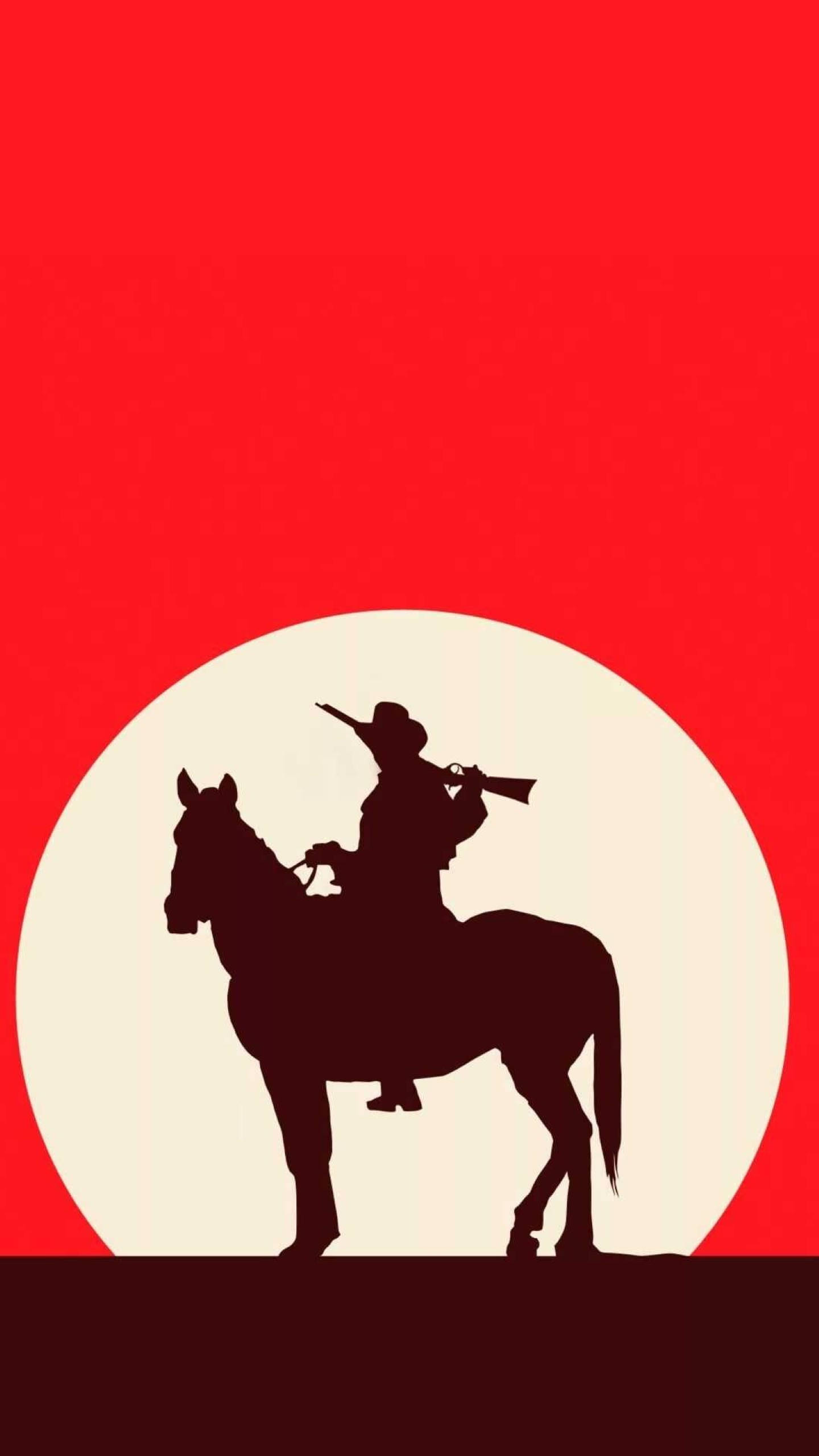 cowboy, horseback, rifle, 2K Phone Wallpaper