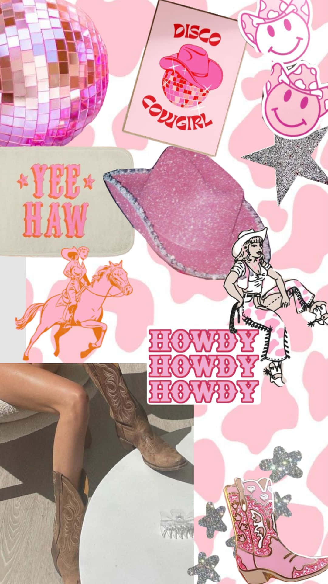 Pink Cowgirl Aesthetic, disco cowboy, glitter hats, Full HD Phone Wallpaper