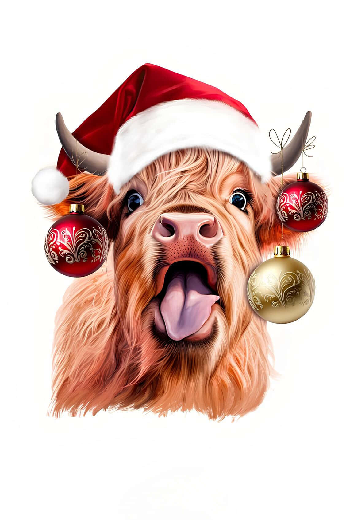Highland cow, Santa hat, festive ornaments, HD Phone Wallpaper