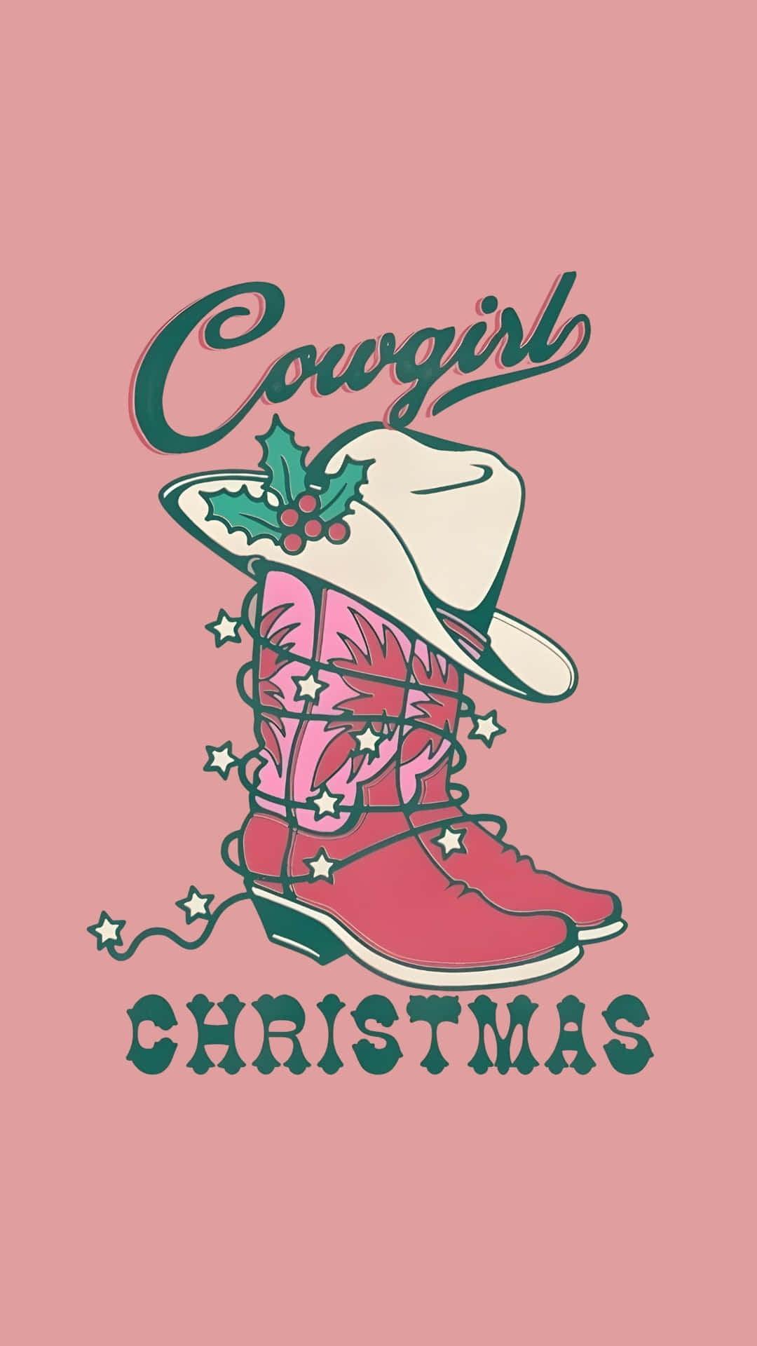 Cowgirl Christmas, pink cowboy boots, star lights, Full HD Phone Wallpaper