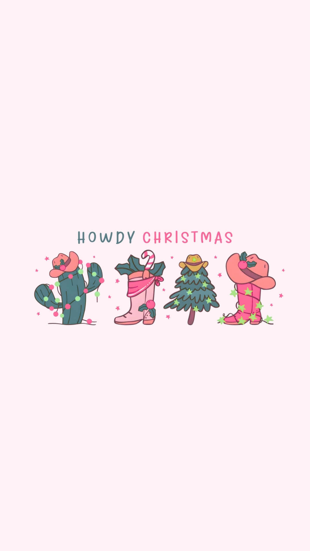 Cowgirl Christmas, pink background, cartoon cactus boots, Full HD Phone Wallpaper
