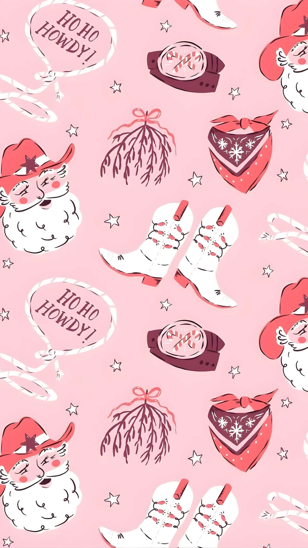 Cowgirl Christmas, pink background, repeating cartoon cowboy santa faces, Full HD Phone Wallpaper