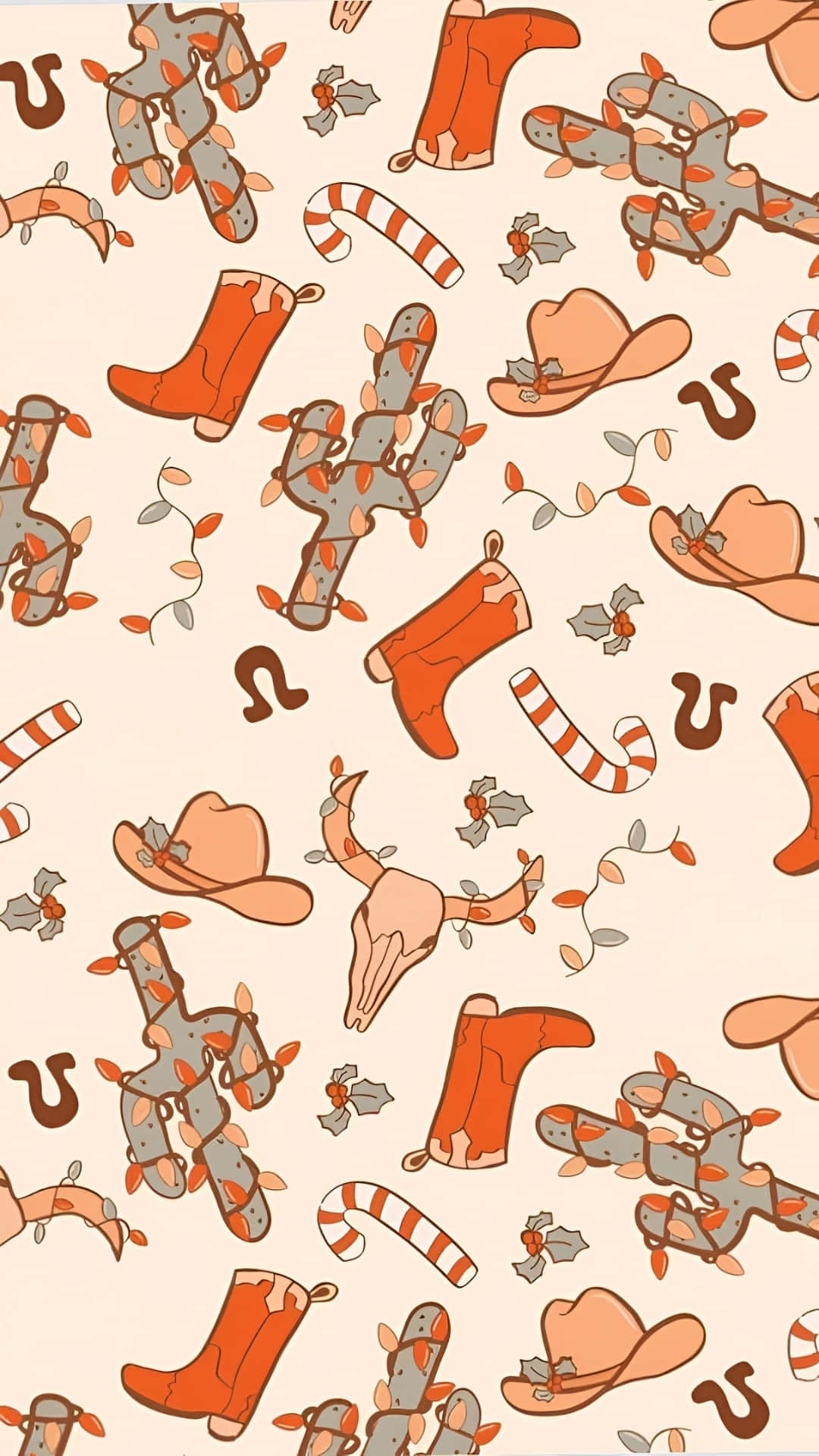 Cowgirl Christmas, orange cowboy boots, cacti hats, Full HD Phone Wallpaper