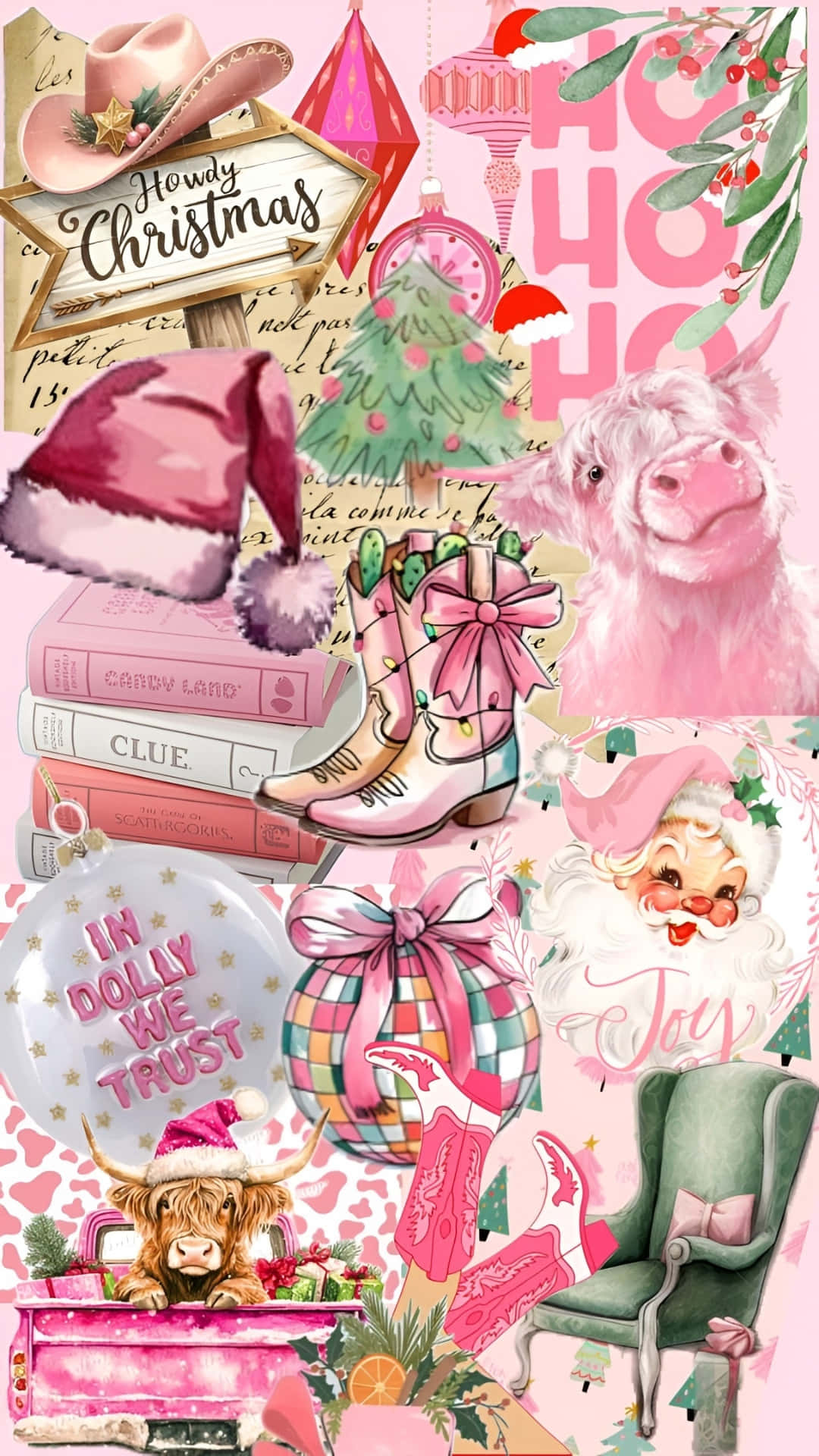 Cowgirl Christmas, pink Christmas, cowboy boots, Full HD Phone Wallpaper