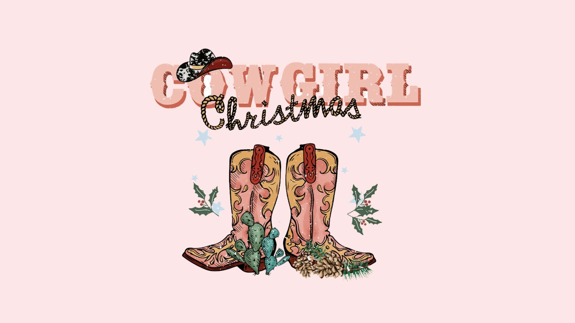 Cowgirl Christmas, ornate boots, holly, Full HD Desktop Wallpaper