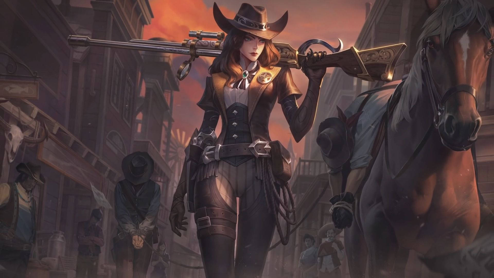 Cool Cowgirl, rifle, horse, Full HD Desktop Wallpaper