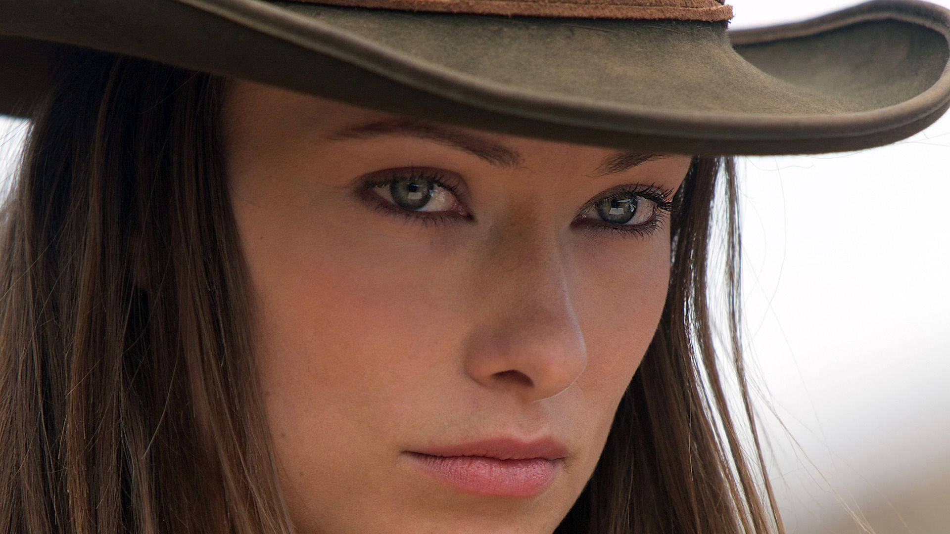 piercing cowgirl eyes, green eyes, brown cowboy hat, Full HD Desktop Wallpaper