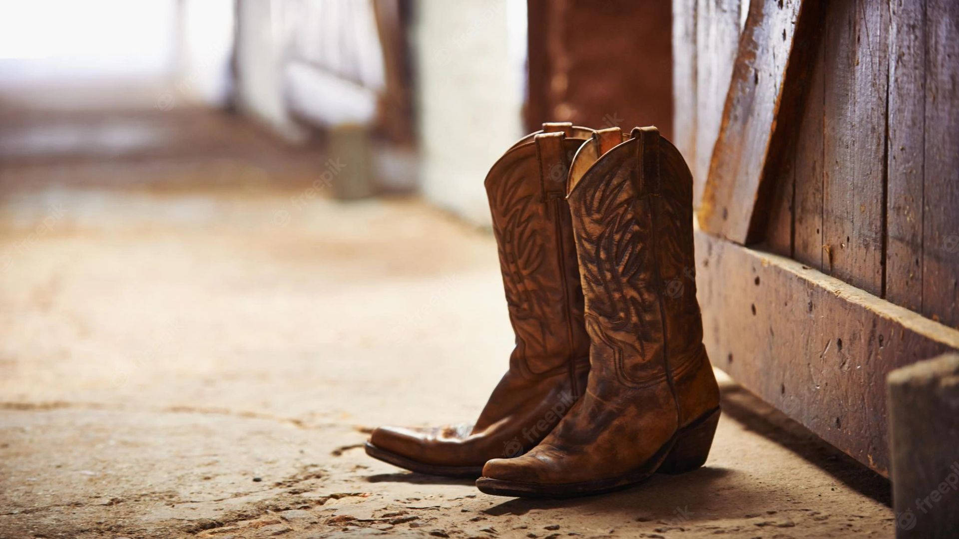 cowboy boots, brown, intricate stitching, Full HD Desktop Wallpaper