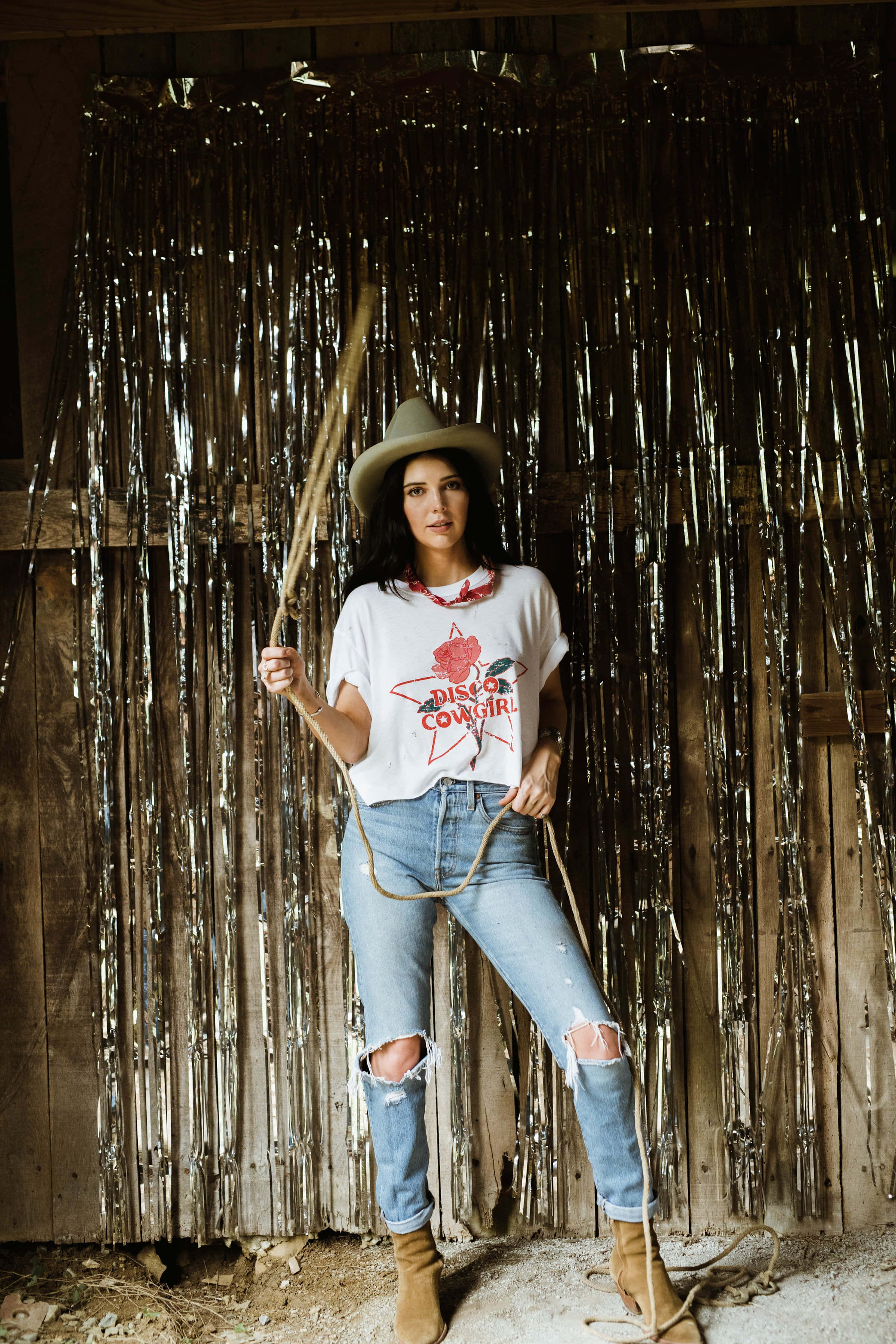 cowgirl aesthetic, cowboy hat, ripped jeans, 2K Phone Wallpaper