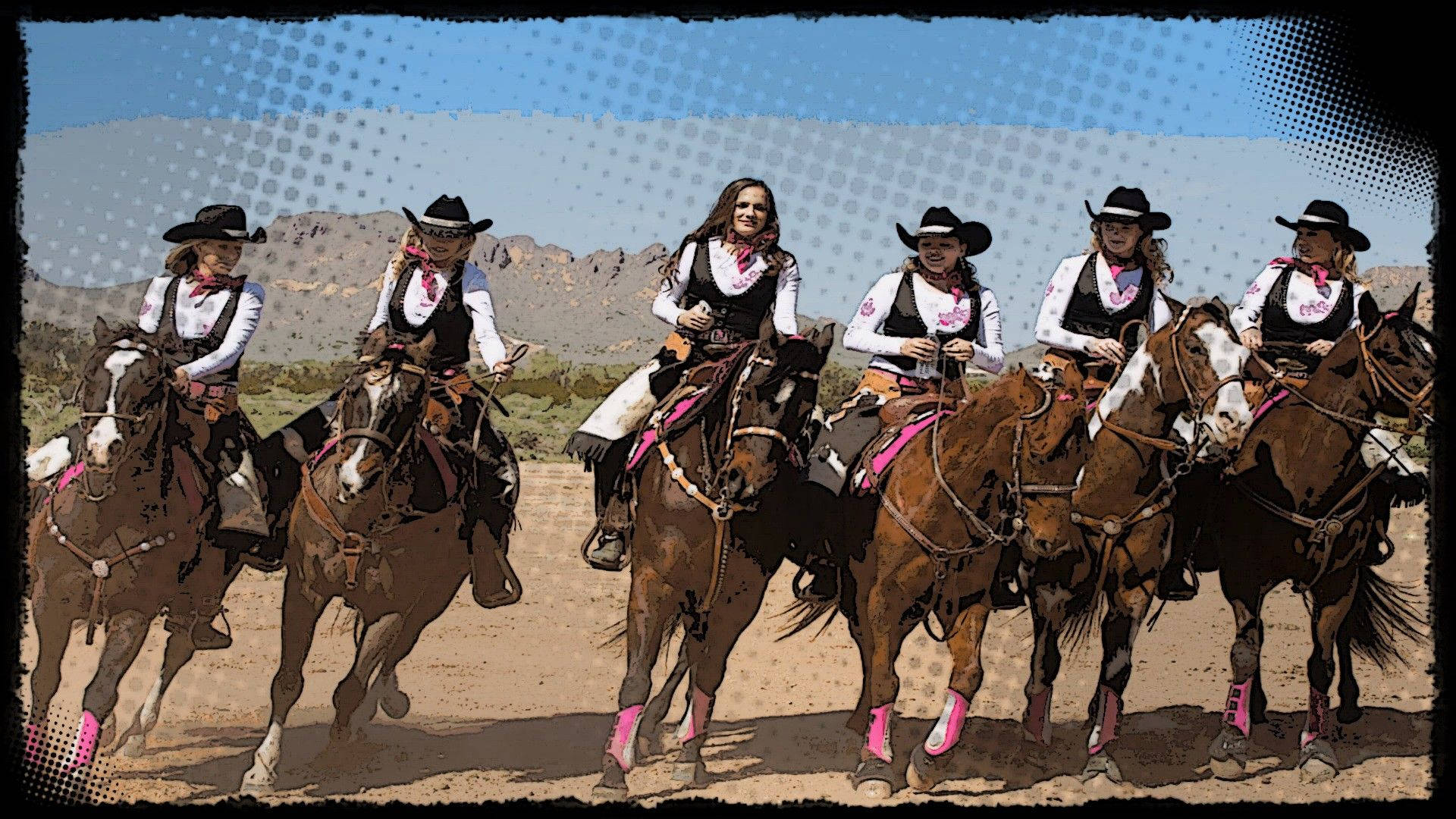 Cowgirls, horses, pink accents, Full HD Desktop Wallpaper