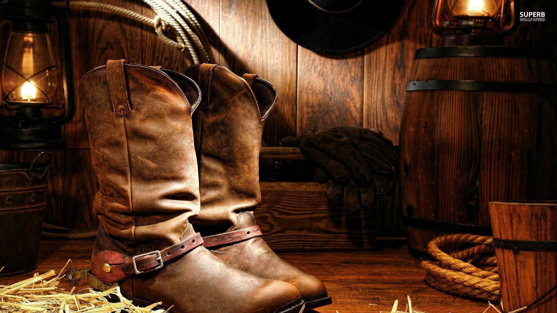 brown cowgirl boots, wooden floor, hay, Full HD Desktop Wallpaper
