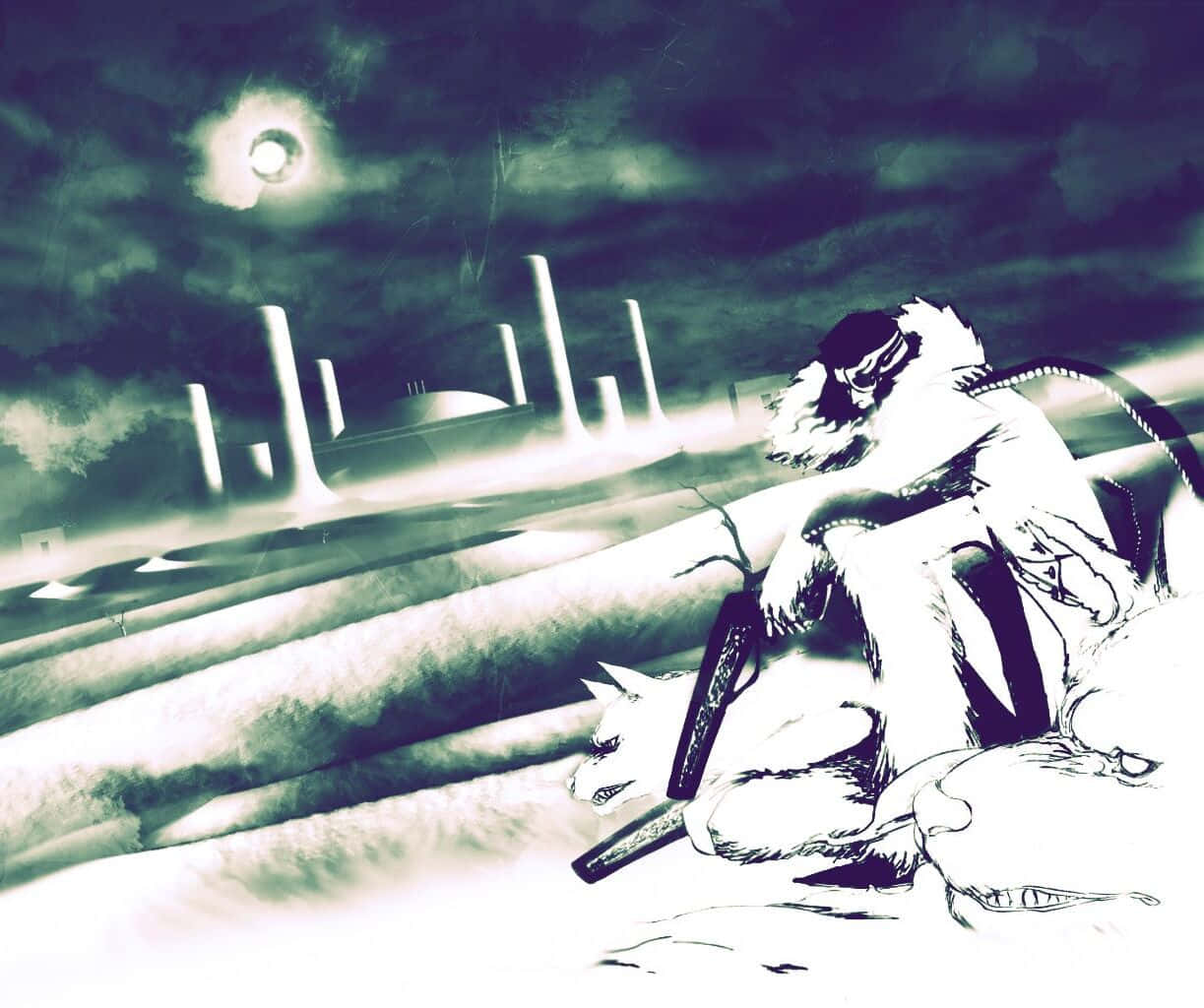 Coyote Starrk, snowy ridge, glowing moon, SD Desktop Wallpaper