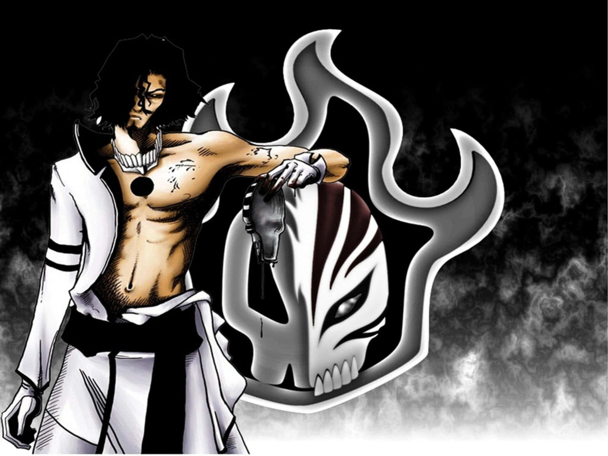 Coyote Starrk, white coat, mask with flame-like design, Full HD Desktop Wallpaper