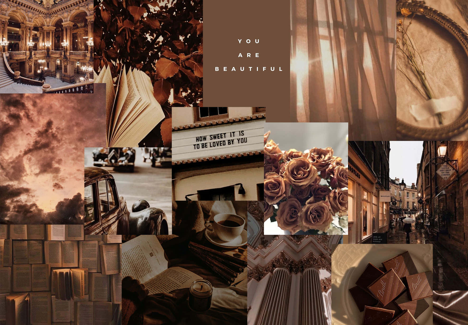 cozy aesthetic, sepia-toned, vintage books, Full HD Desktop Wallpaper