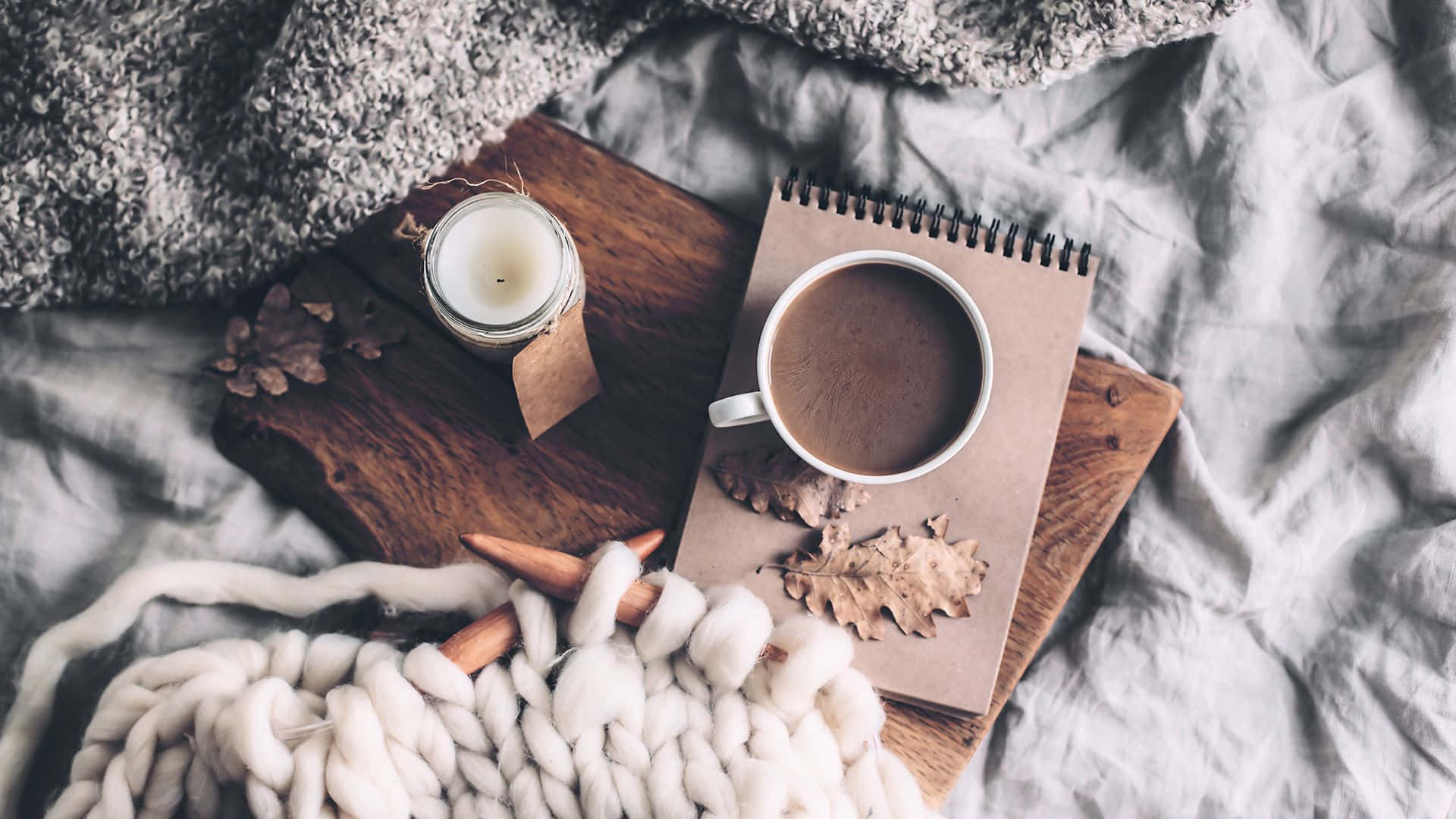 cozy autumn morning coffee, mug of coffee, notebook, Full HD Desktop Wallpaper