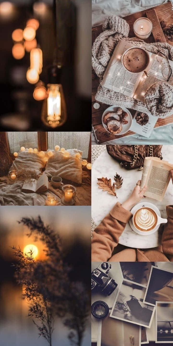 cozy moments collage, autumn evening, warm lights, HD Phone Wallpaper