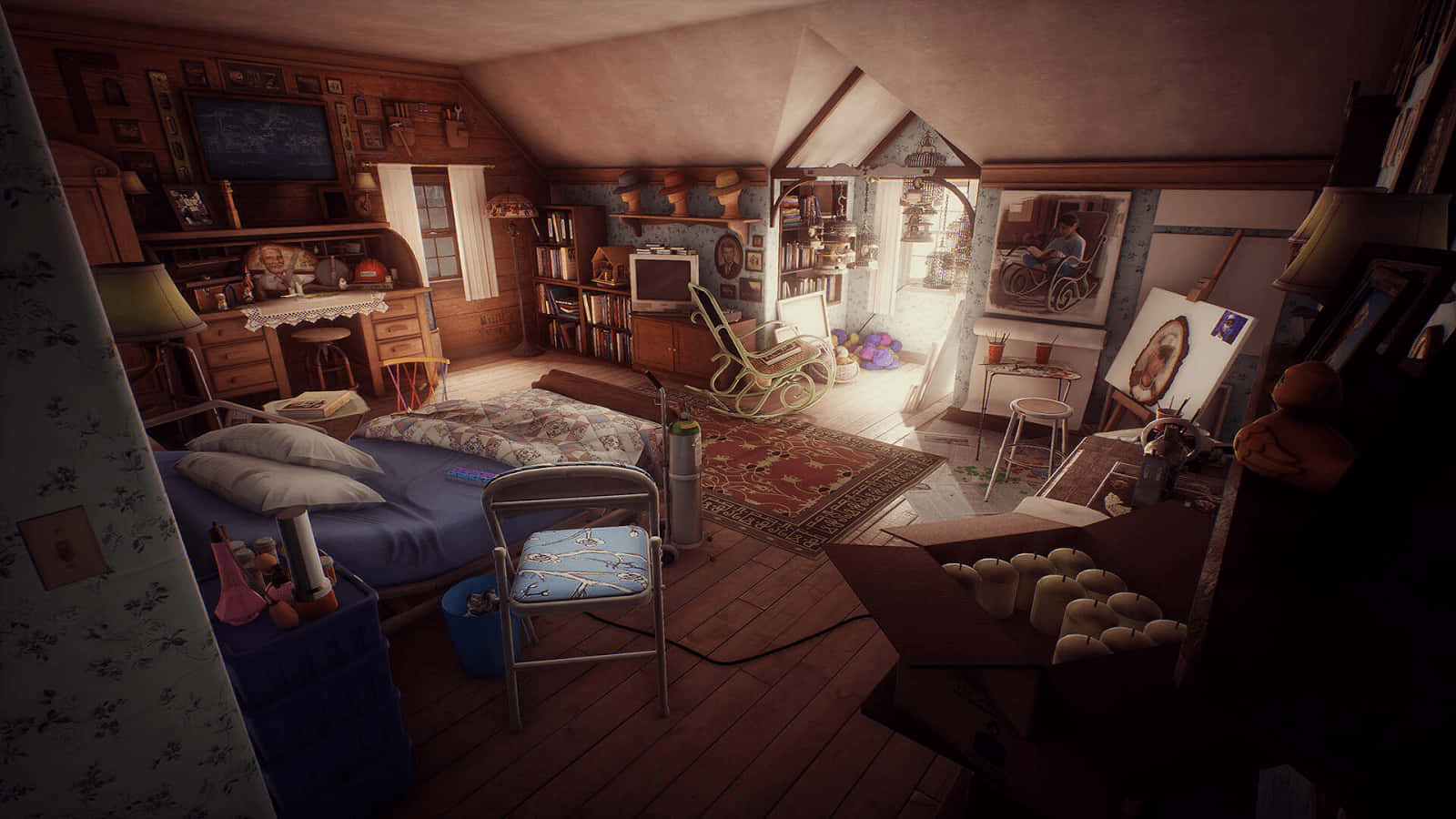 cozy anime, 1600 x 900, attic bedroom, HD Desktop Wallpaper