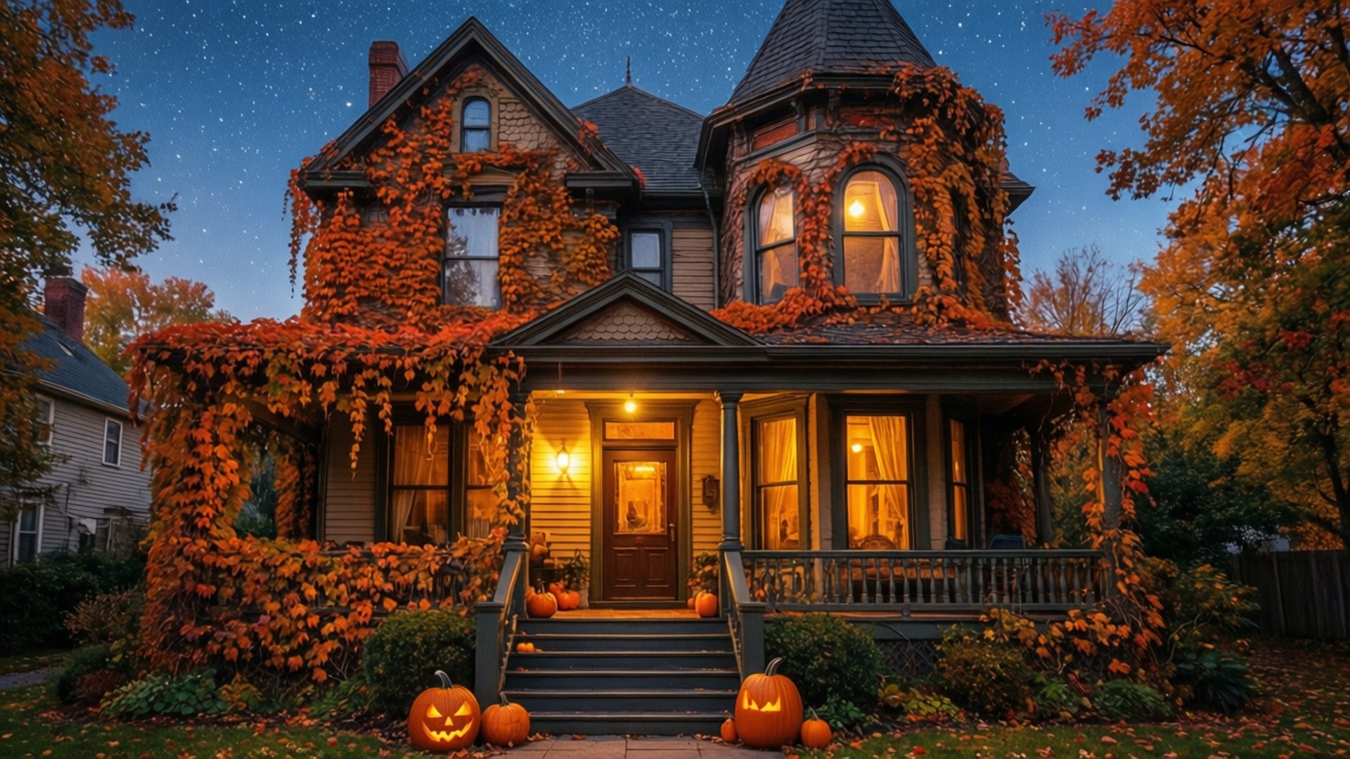 Victorian, autumn, eve, Full HD Desktop Wallpaper