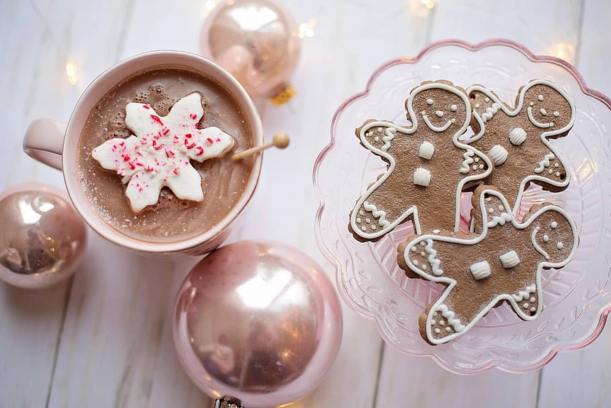 Cozy Christmas Aesthetic, pink, hot chocolate, Full HD Desktop Wallpaper