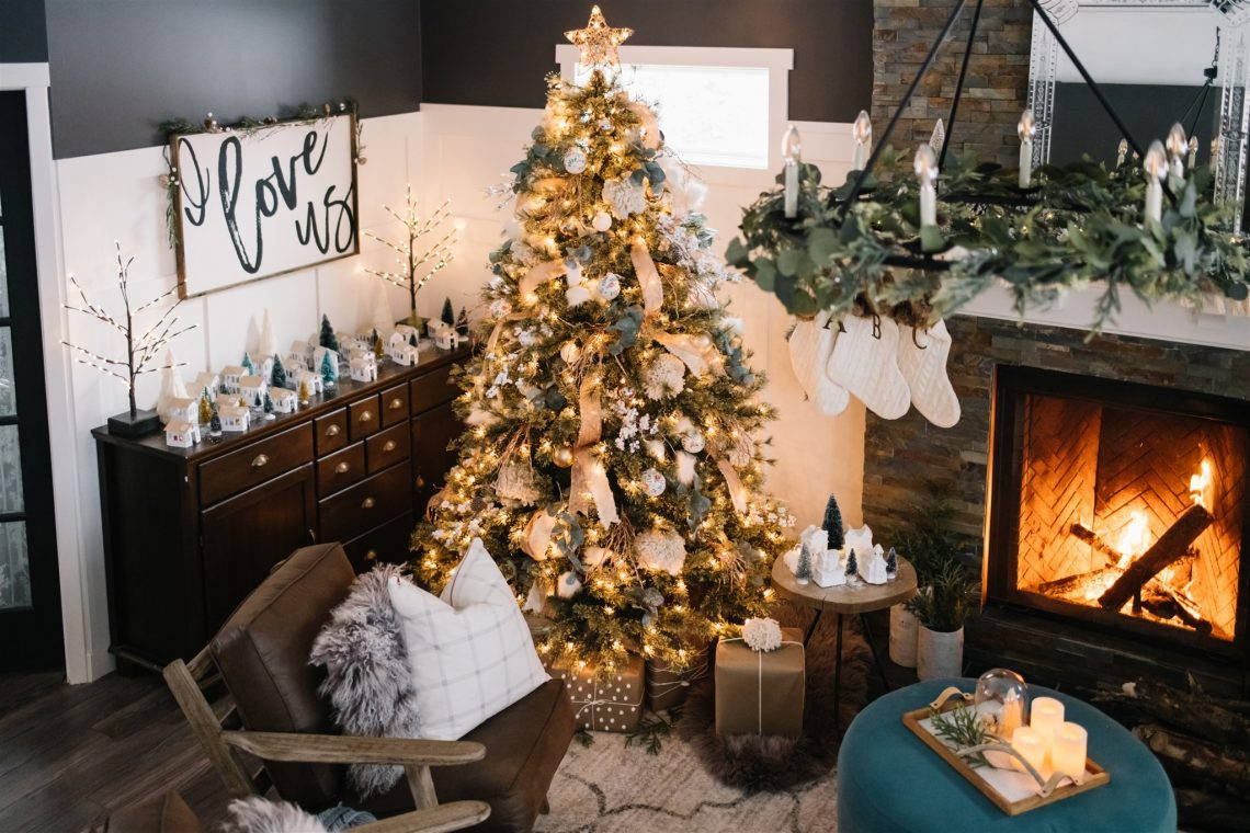 cozy christmas aesthetic, living room, Christmas tree, SD Desktop Wallpaper