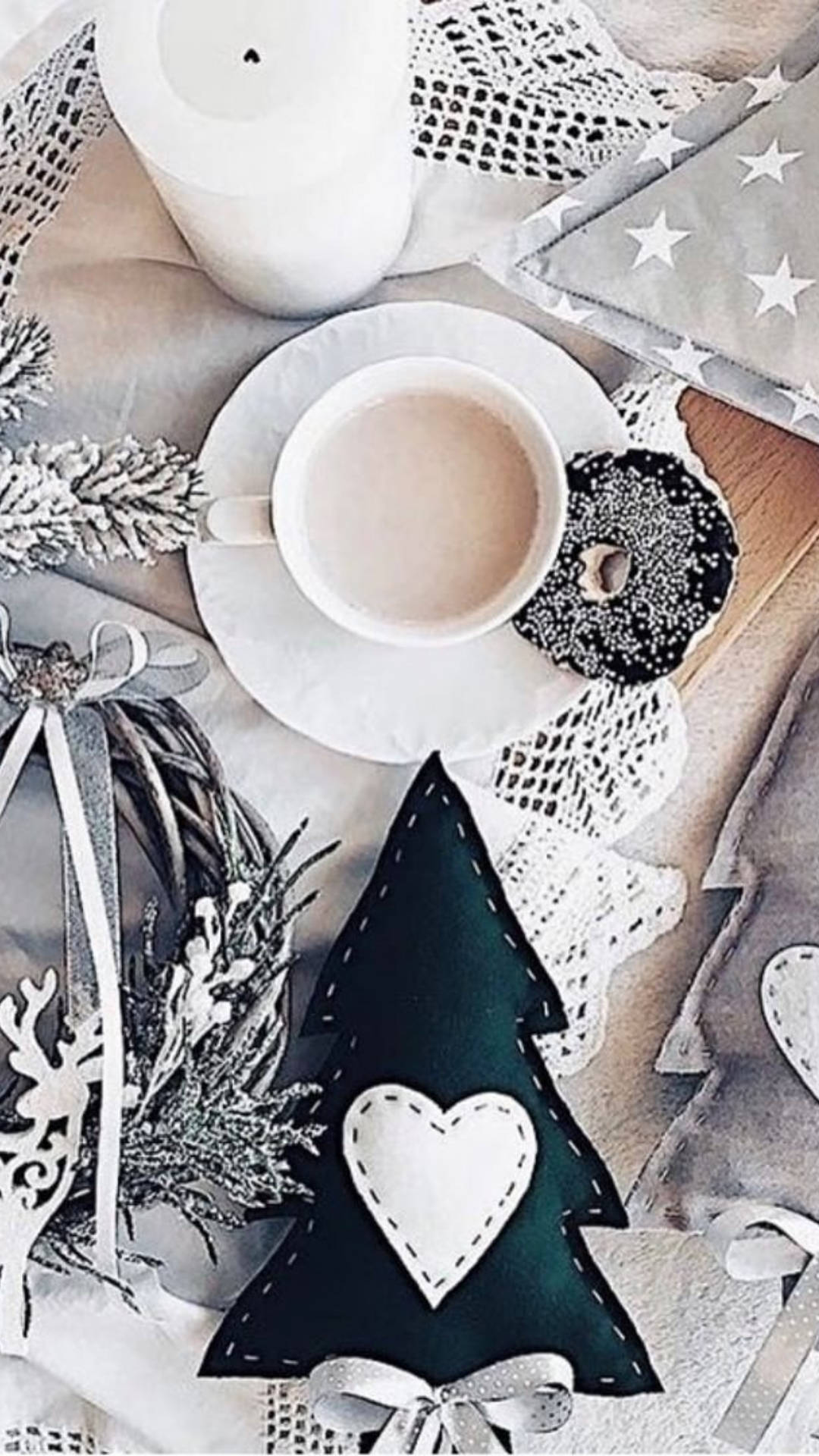 cozy christmas aesthetic, cup of tea, candle, Full HD Phone Wallpaper