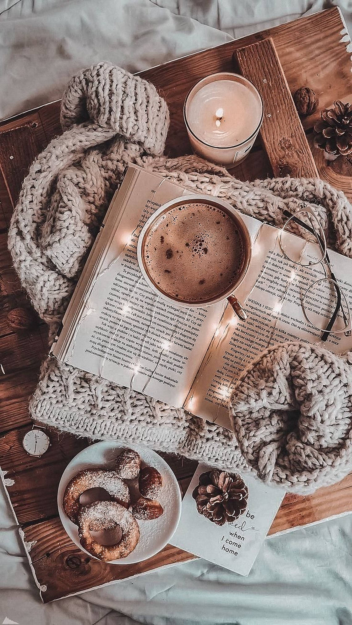 Cozy Christmas Aesthetic, warm coffee, winter reading nook, Full HD Phone Wallpaper