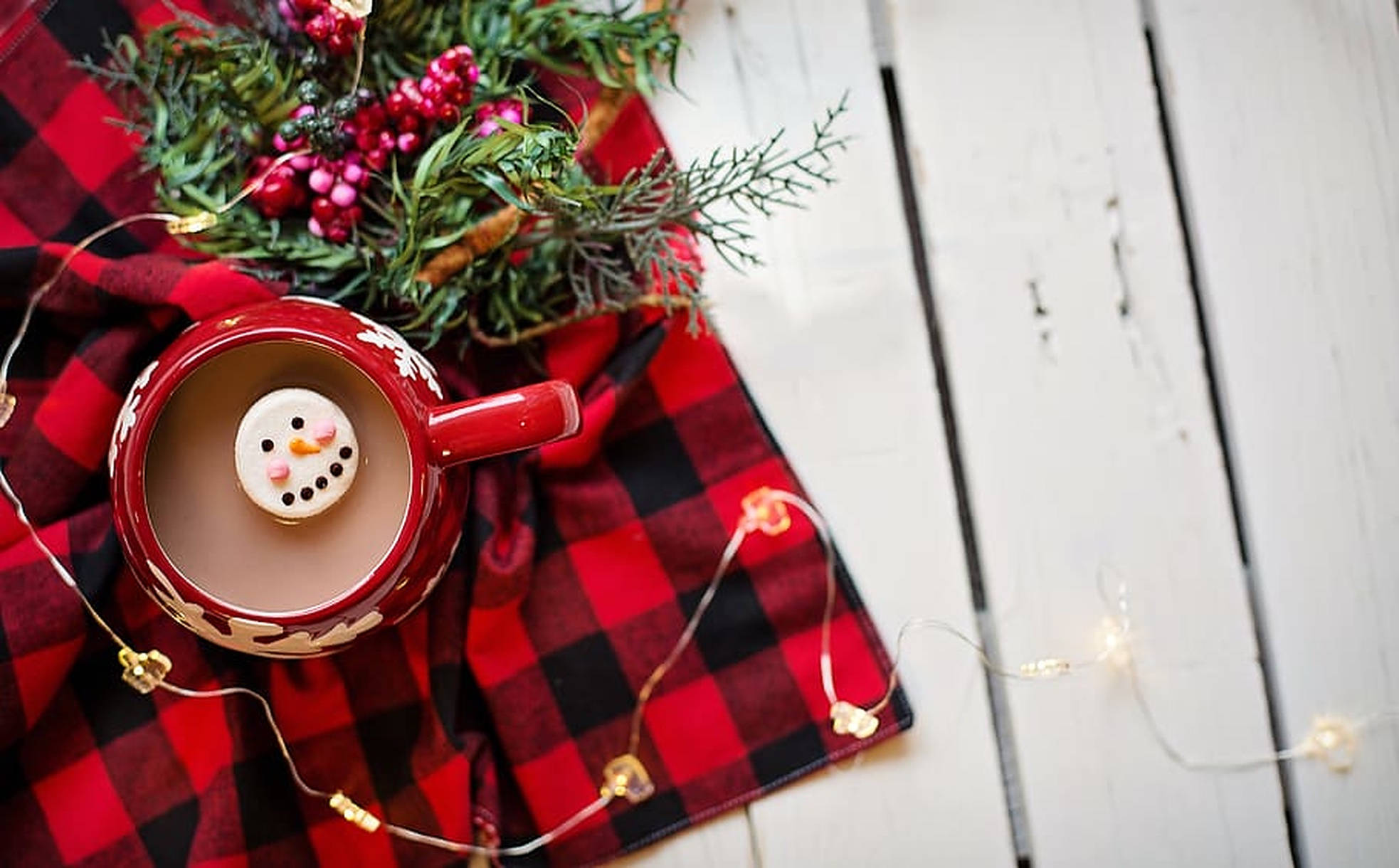cozy christmas aesthetic, snowman, red mug, Full HD Desktop Wallpaper
