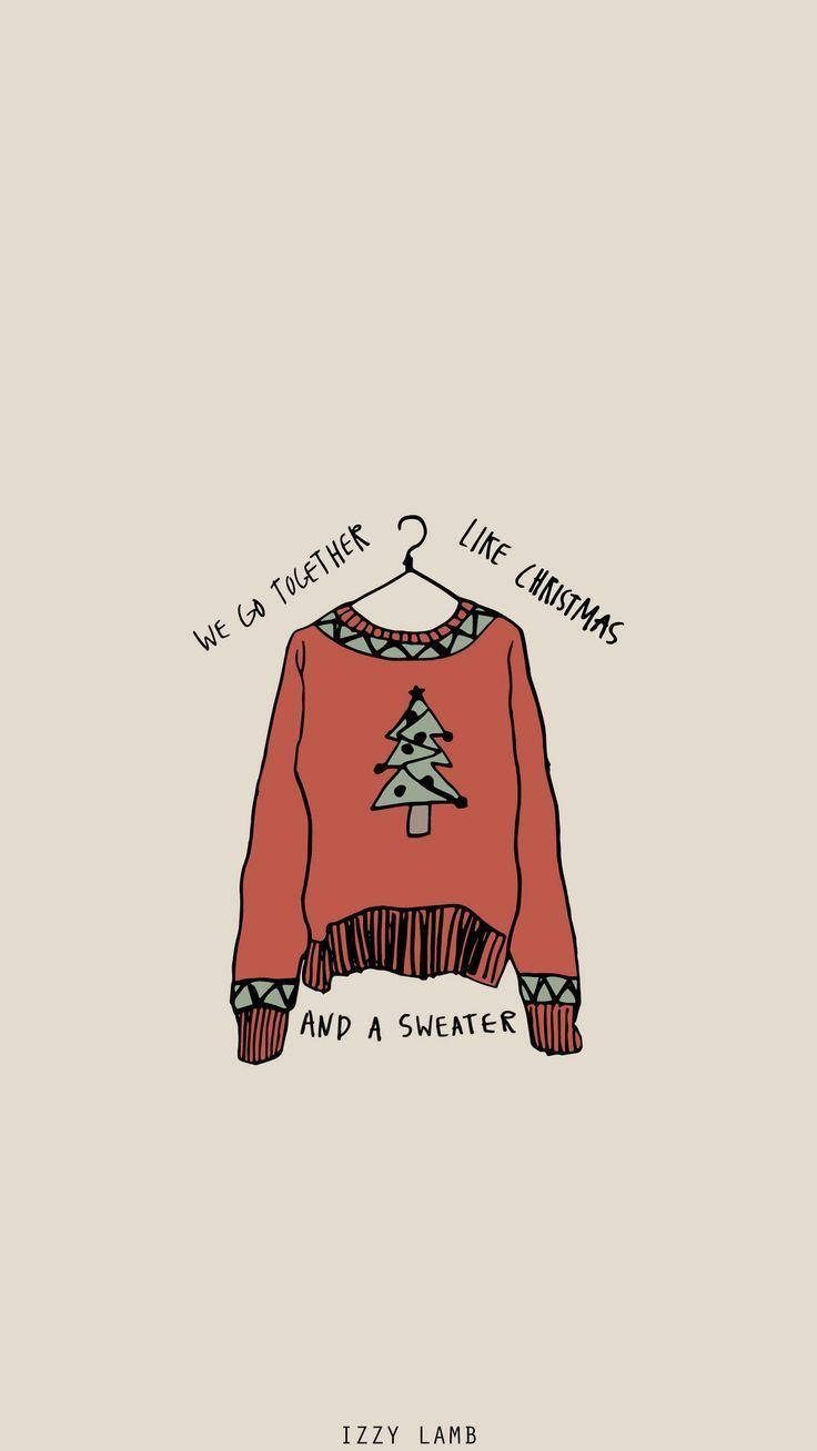 red Christmas sweater, tree, hand-drawn, HD Phone Wallpaper