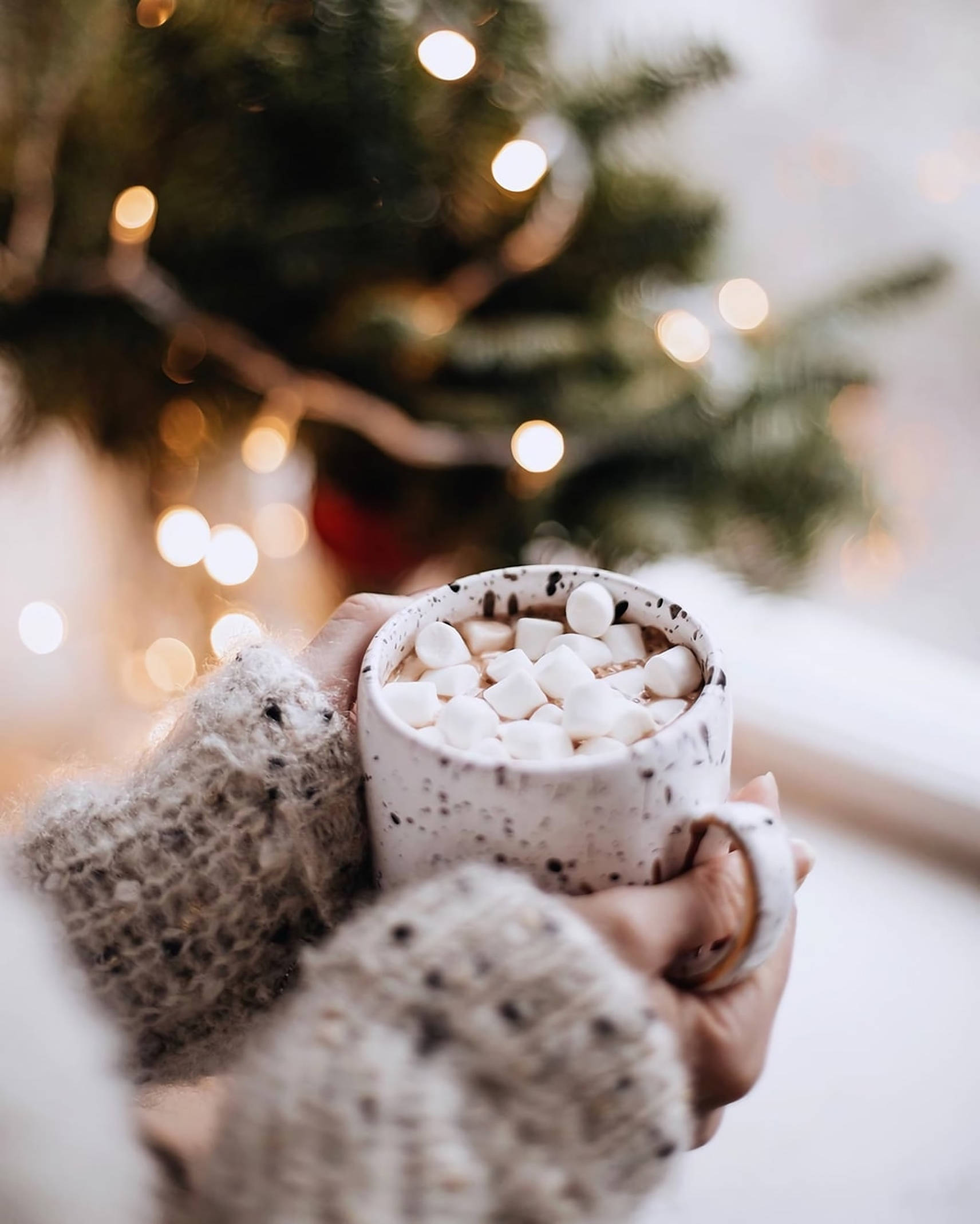 Cozy Christmas Aesthetic, choco mallows, knit mitts, Full HD Phone Wallpaper